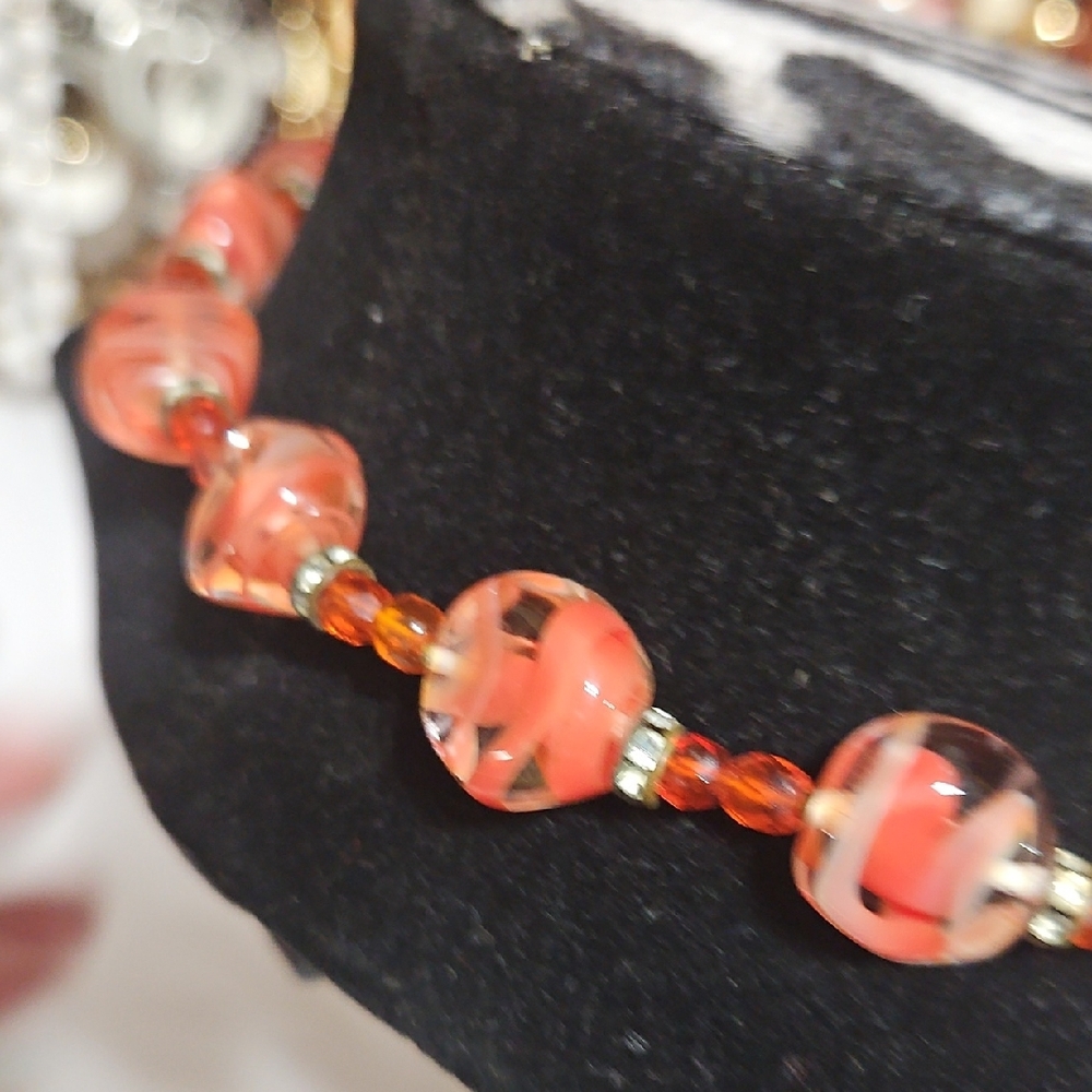 Miriam Haskell Elegant Murano Beaded Necklace with Rhinestone Accents - Picture 5 of 8